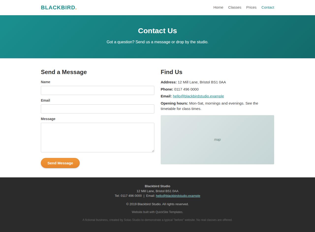 Desktop view of the contact page
