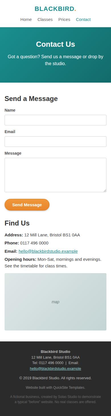 Mobile view of the contact page